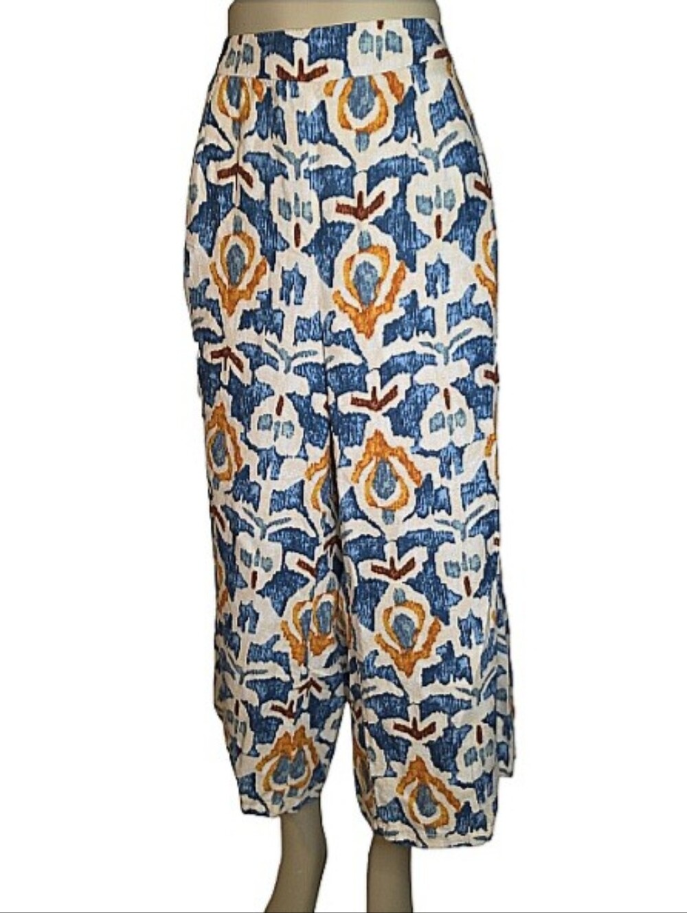 Christian Siriano Linen Blend Wide Leg Cropped Pants W/ Elastic Waist & Pockets